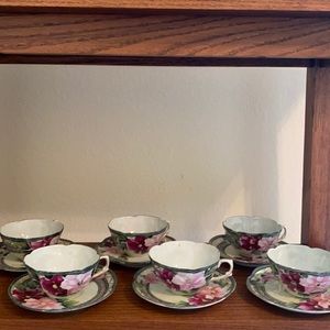 Hand painted floral teacups & saucers